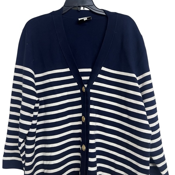 Tuckernuck Navy and White Striped Knit Liv Longline Cardigan Preppy Nautical XXL - Picture 3 of 10